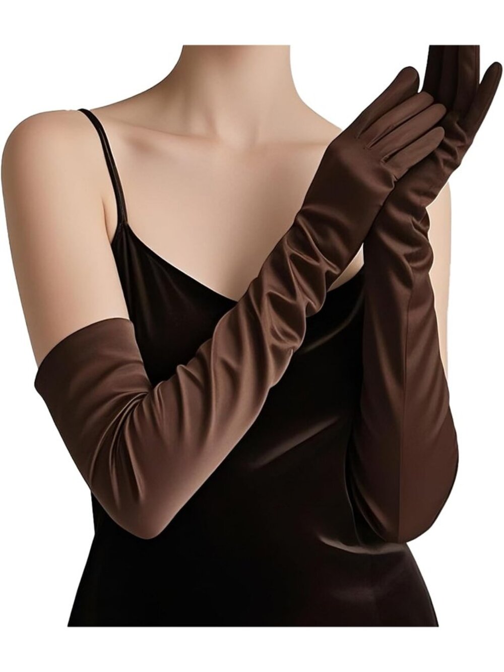 Women's Coffee Elbow Length Opera Tea Party Extra Long Flapper Gloves